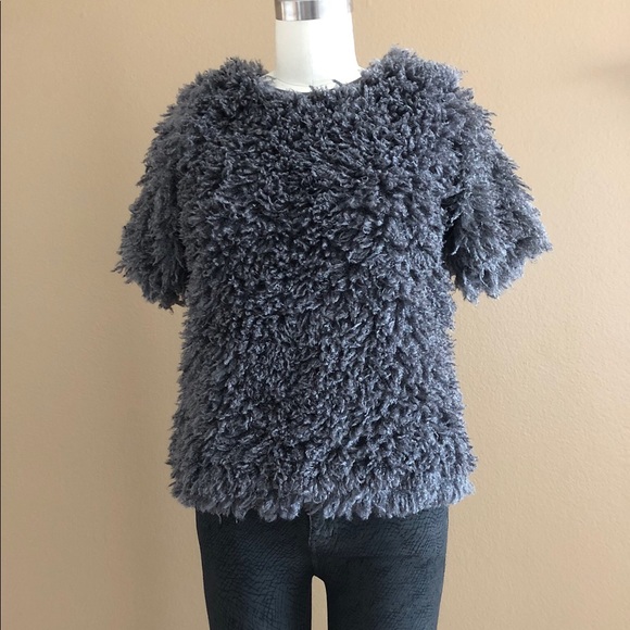 Topshop Tops - Shag Faux Fur Grey Sweater